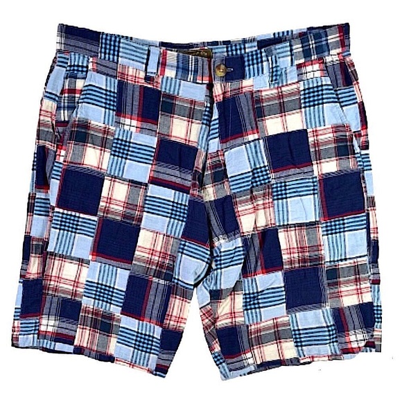 SIEGFRIED Men’s VINTAGE Patchwork Plaid Madras Flat Front Shorts Size 36 - Picture 5 of 5